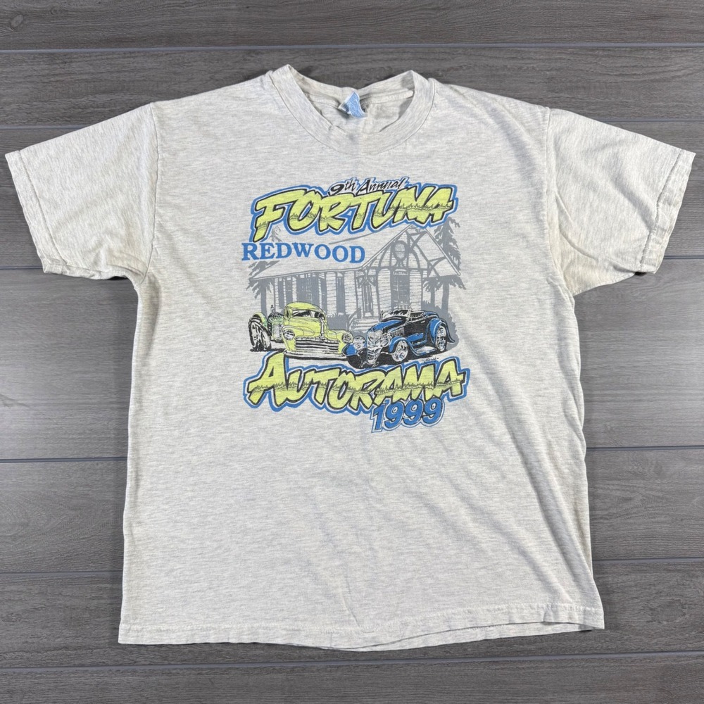 Hanes T-Shirt Large Gray Vintage 1999 Fortuna Redwood Autorama Graphic Tee